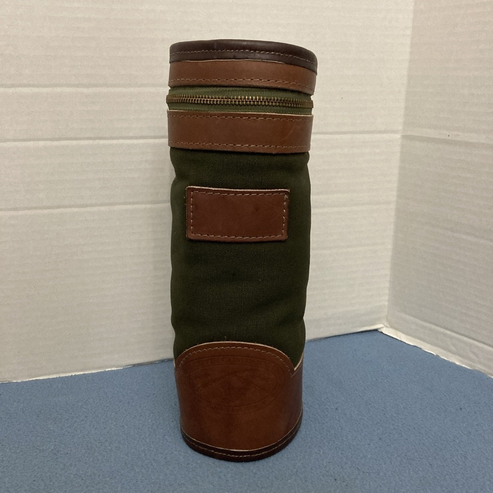 Orvis Battenkill Green Canvas & Leather w/Shearling Lining Wine Bottle Holder